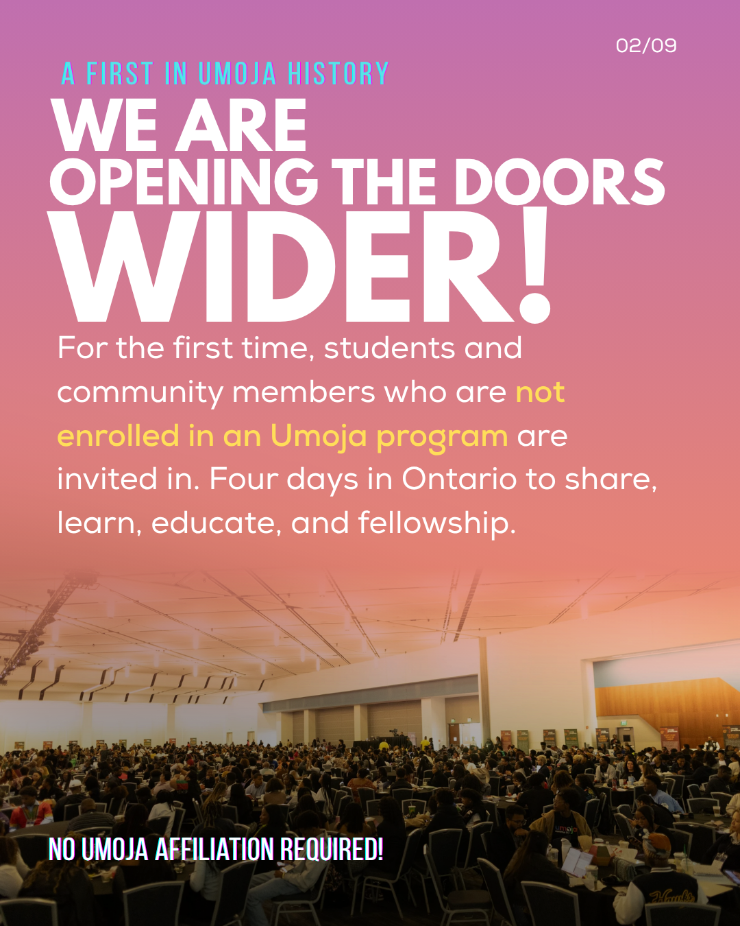 A first in Umoja history: we are opening the doors wider. For the first time, students and community members who are not enrolled in an Umoja program are invited in. No Umoja affiliation required.